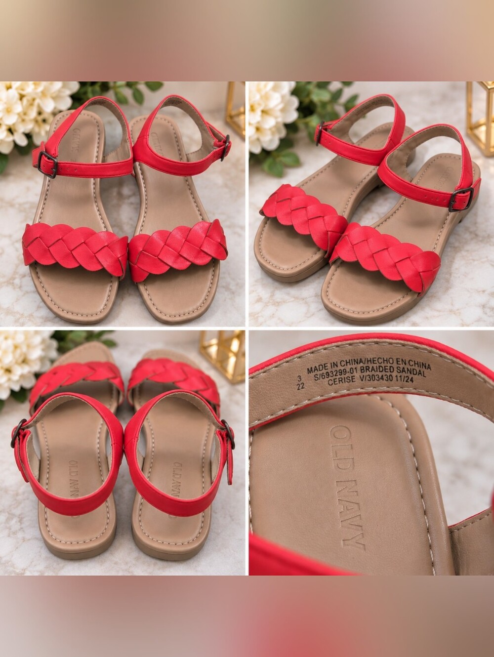 Old Navy Cerise Red Braided Sandals – Girls Size 3